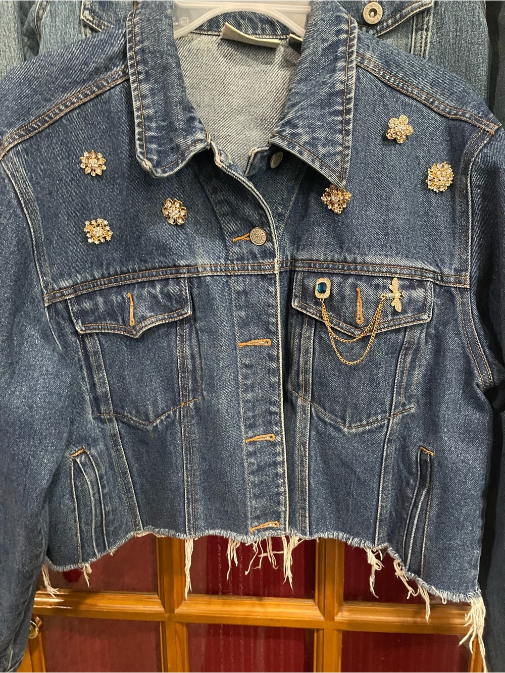 Bill Blass Gold Floral Brooch Denim Jacket Pins - Blue Denim